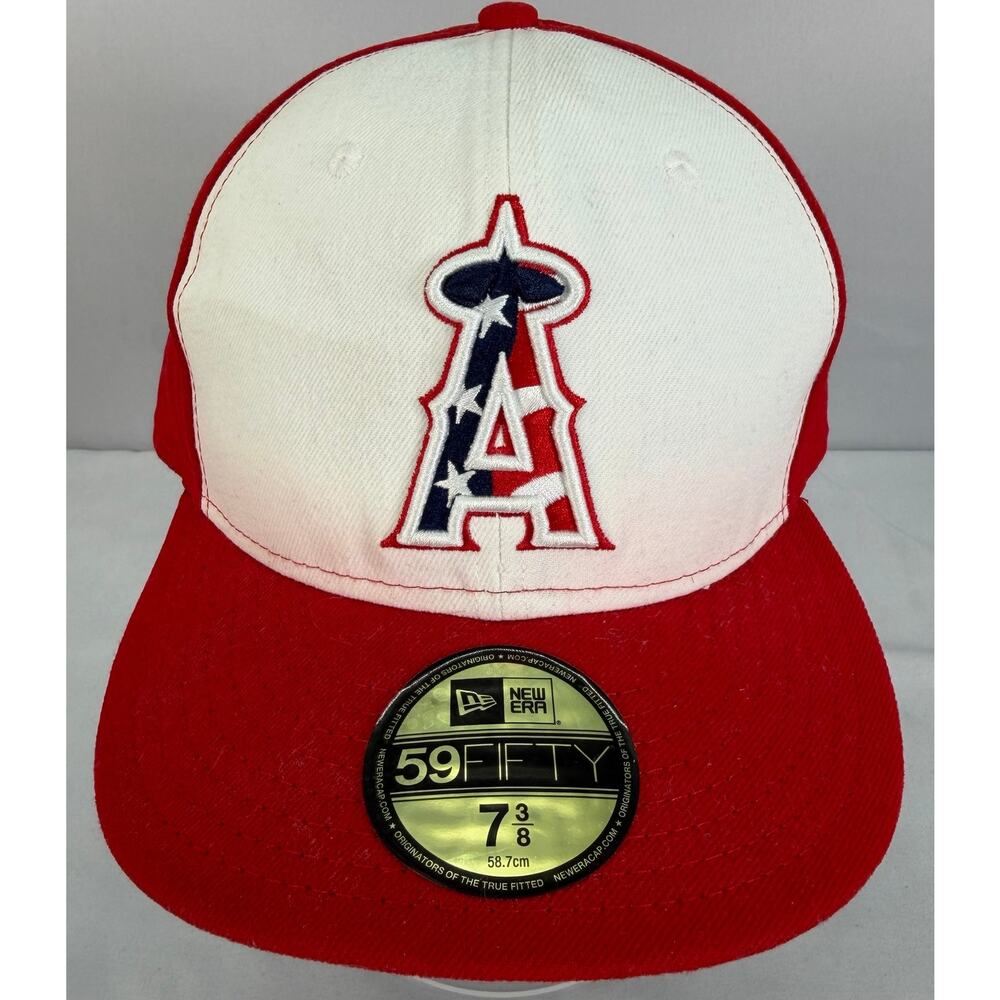 New Era 59FIFTY Los Angeles Angels Red White Fitted Hat Size 7 1/8 MLB